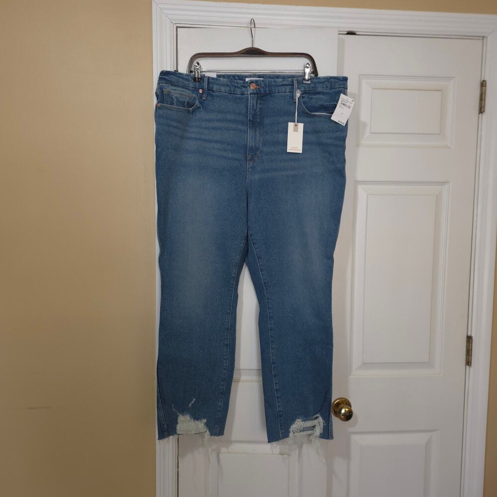 Good American Good Curve High Waist Frayed Straight Leg Jeans Plus Size 20